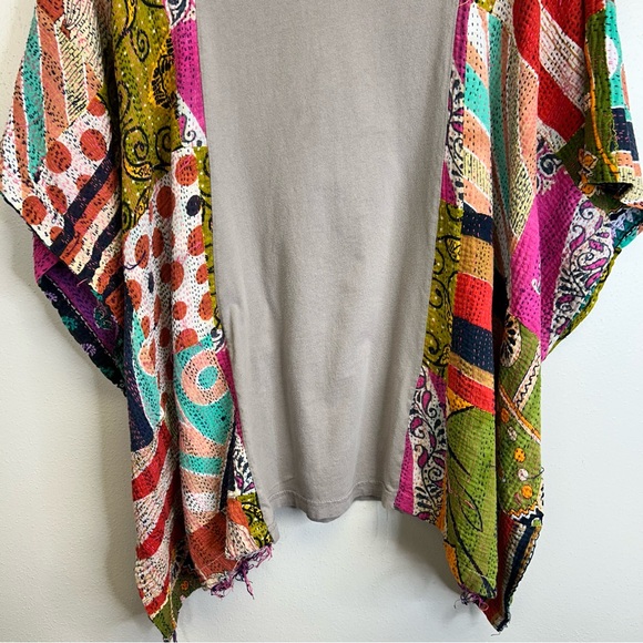 Hippie Boho Festival Short Sleeve Poncho Top Graphic Kantha Granola Girl Whimsy - Picture 12 of 16